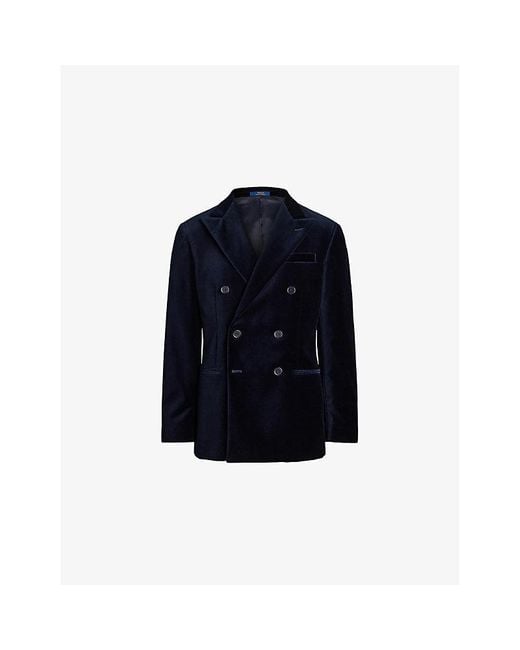 Polo Ralph Lauren Blue Peak-Lapel Double-Breasted Velvet Blazer for men
