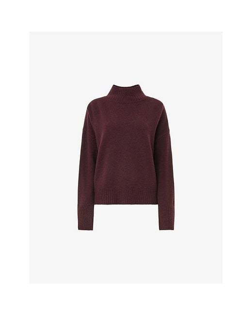 Whistles Red Double-trim Funnel-neck Wool Jumper