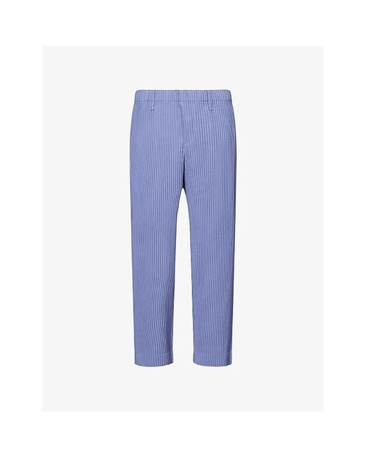 Homme Plissé Issey Miyake Blue Straight-Leg Pleated Knit Trousers for men