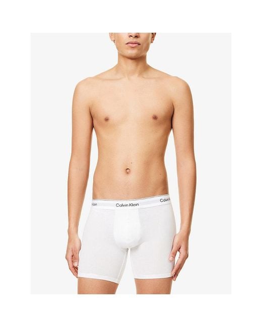 Calvin Klein White Icon Logo-Waistband Pack Of Three Stretch-Cotton Boxer Briefs for men