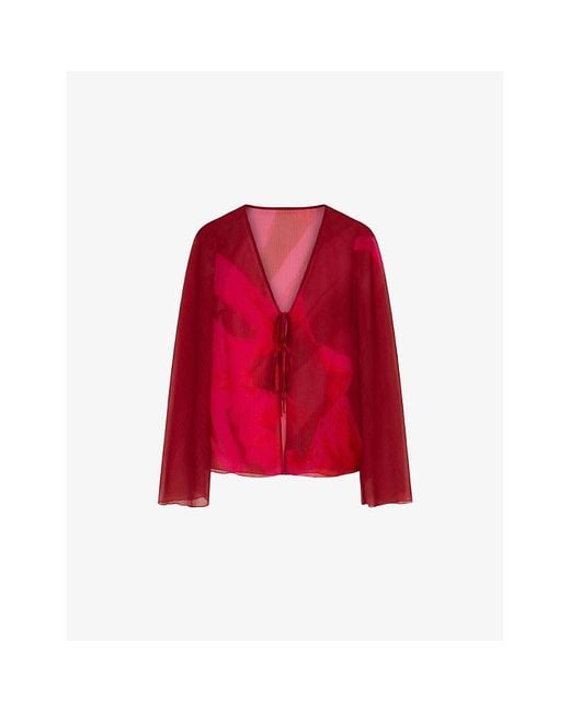 OMNES Red Marla Floral-Print Sheer-Chiffon Top