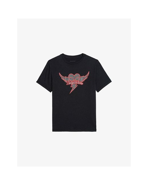 Zadig & Voltaire Blue Edwin Rhinestone-Embellished Cotton-Jersey T-Shirt