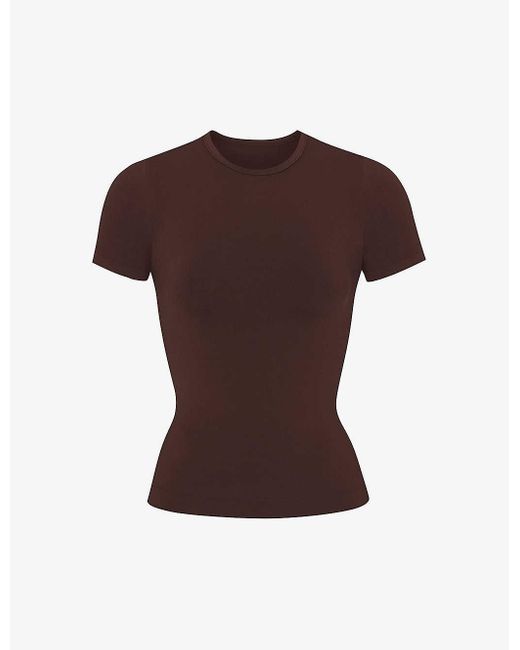Skims Brown Smoothing Slim-fit Stretch-woven T-shirt X