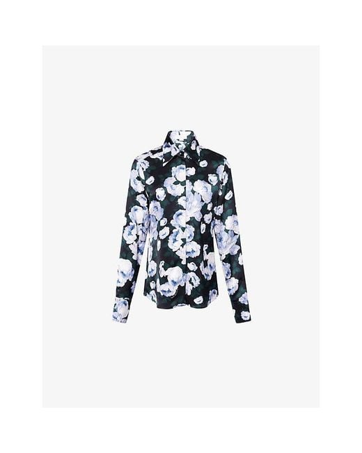Stella McCartney Blue Bunch Of Roses Pointed-Collar Satin Shirt