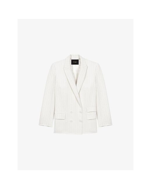 Maje White Relaxed-Fit Double-Breasted Lyocell-Blend Blazer