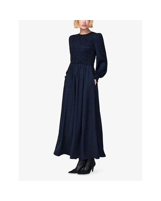 Ro&zo Blue Checked Shirred-Bodice Woven Maxi Dress