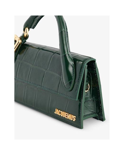 Jacquemus Le Chiquito Long Croceffect Leather Tophandle Bag in Green