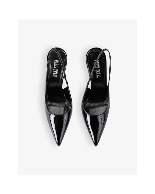 Paris Texas Black Lidia Sling-Back Pointed-Toe Leather Heels
