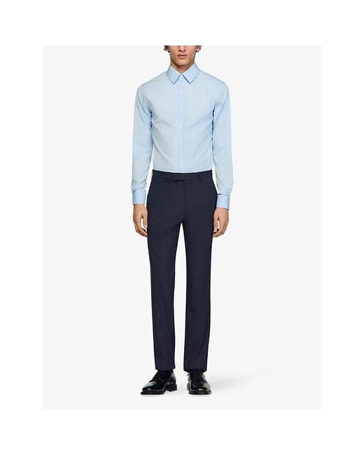 Sandro Blue Classic Long-Sleeve Cotton-Blend Shirt for men