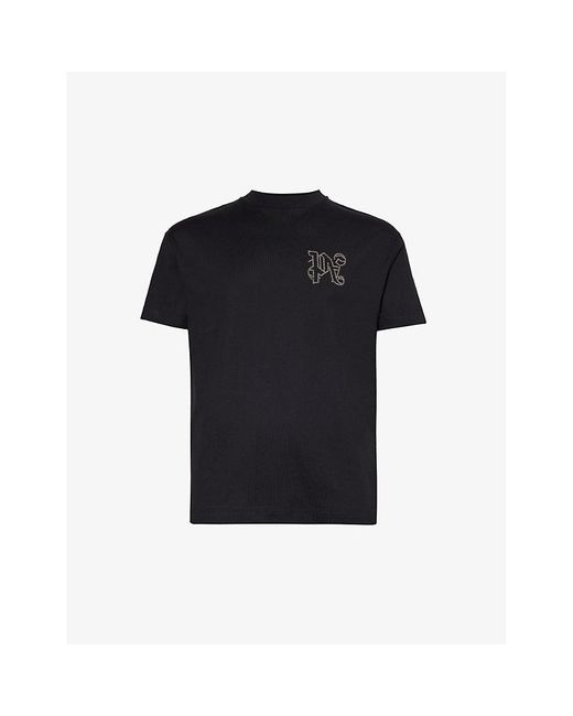 Palm Angels Black Monogram Stud Cotton-jersey T-shirt for men