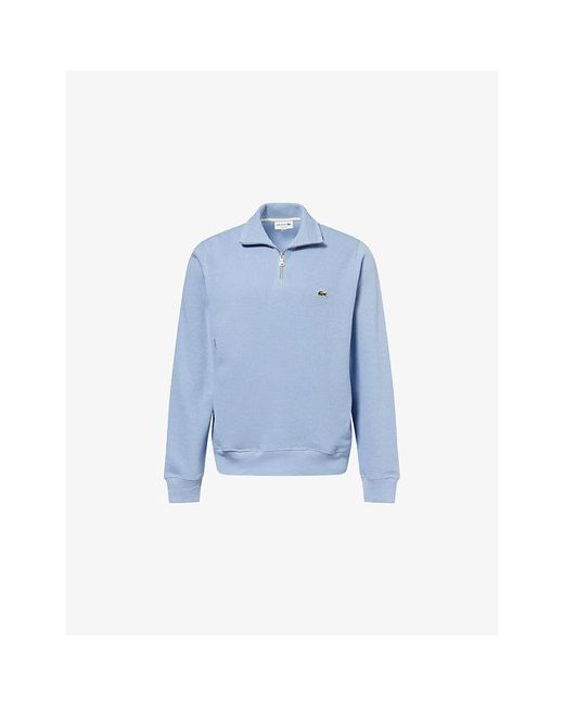 Lacoste Blue Embroidered-Logo Half-Zip Cotton-Knit Sweatshirt for men