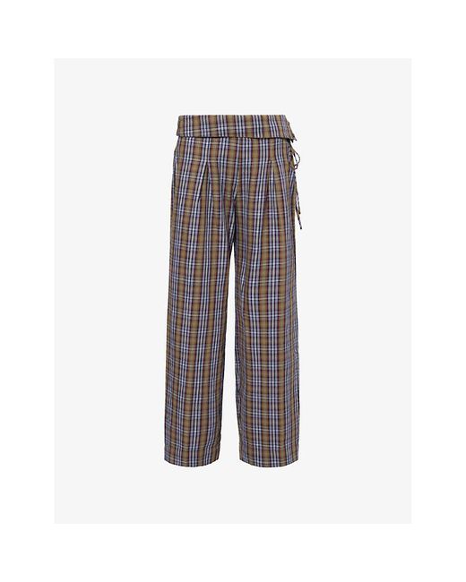 Damson Madder Gray Fia Check Straight-Leg Cotton Trousers