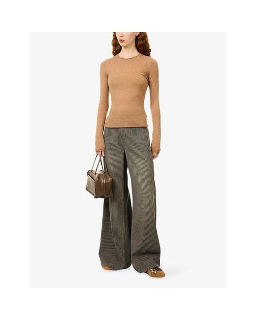 ME+EM Gray Striped Wide-Leg Denim Jeans