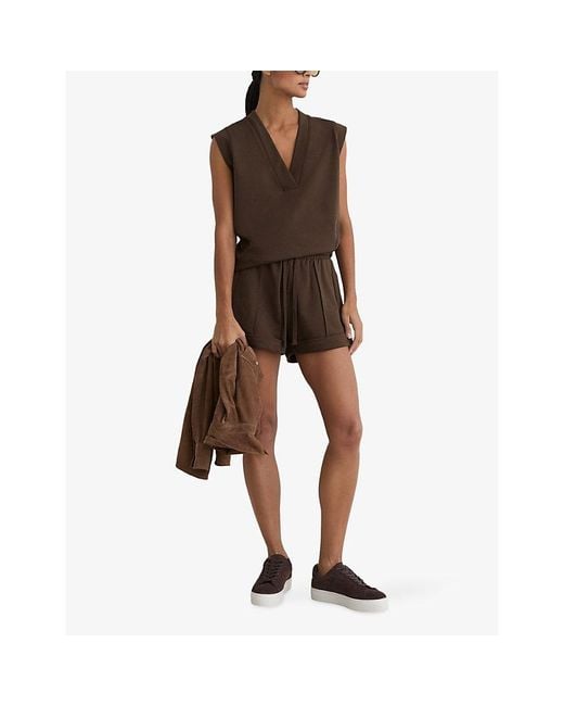 Reiss Brown Willa V-Neck Stretch-Jersey Top