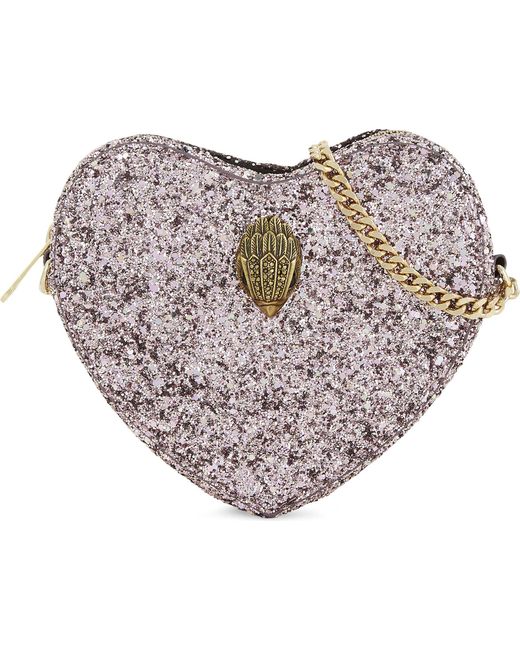 Kurt Geiger Pink Ladies Black Glitter Feminine Mini Heart Cross-body Bag