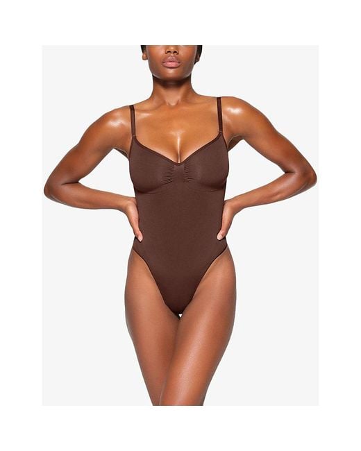 Skims Brown Seamless Sculpt Fitted Stretch-Woven Body