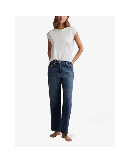 Reiss Blue Selin Mid-Rise Straight-Leg Denim Jeans