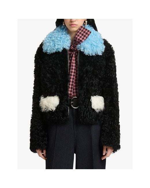 Marni Black Short Contrast Lamb-Shearling Jacket
