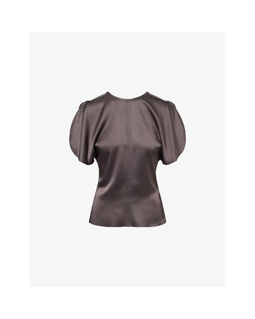 Victoria Beckham Gray Bela Open-Sleeve Satin Top