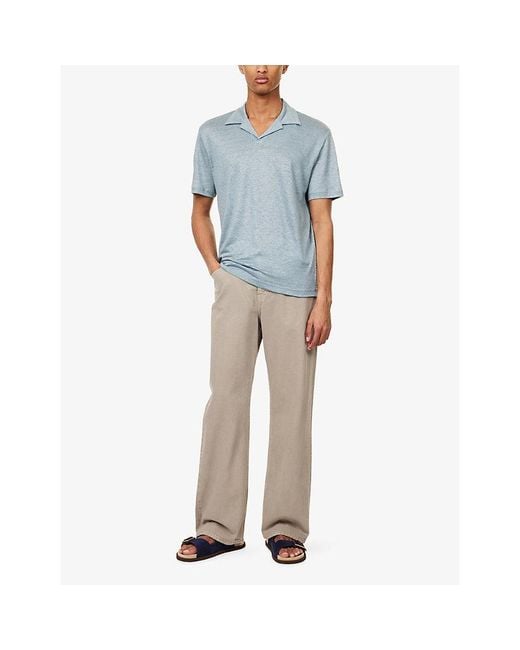 Eleventy Blue Open-Collar Short-Sleeve Linen Polo Top for men
