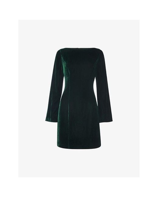 Whistles Black Square-Neck Flare-Sleeve Velvet Mini Dress