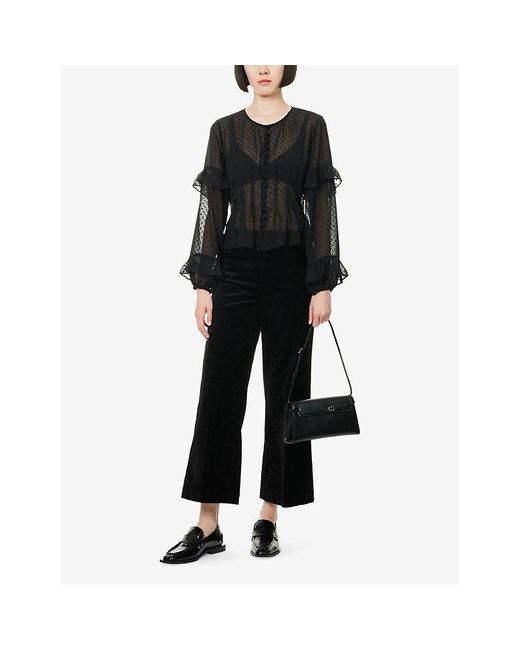 PAIGE Black Anessa Wide-Leg Stretch-Cotton Blend Trousers