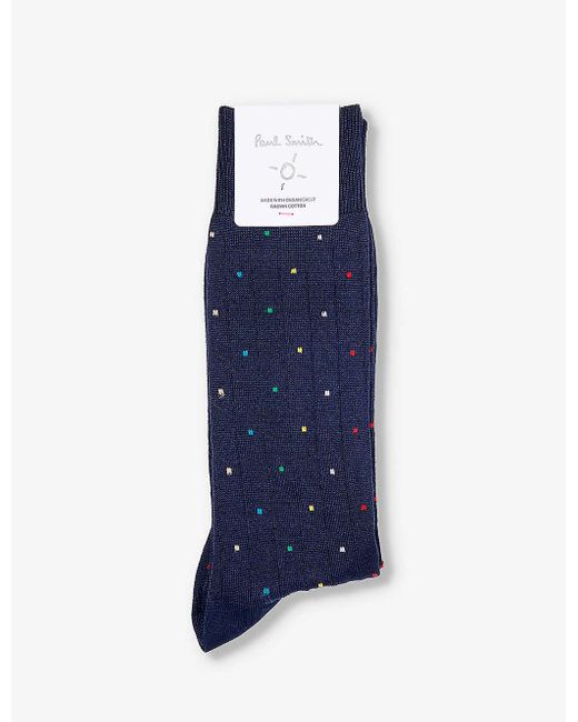 Paul Smith Blue Signature Dot-pattern Stretch-organic-cotton Blend Socks for men