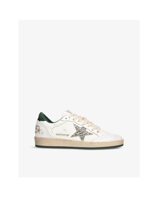 Golden Goose Deluxe Brand White Ballstar Glitter-Embellished Leather Low-Top Trainers