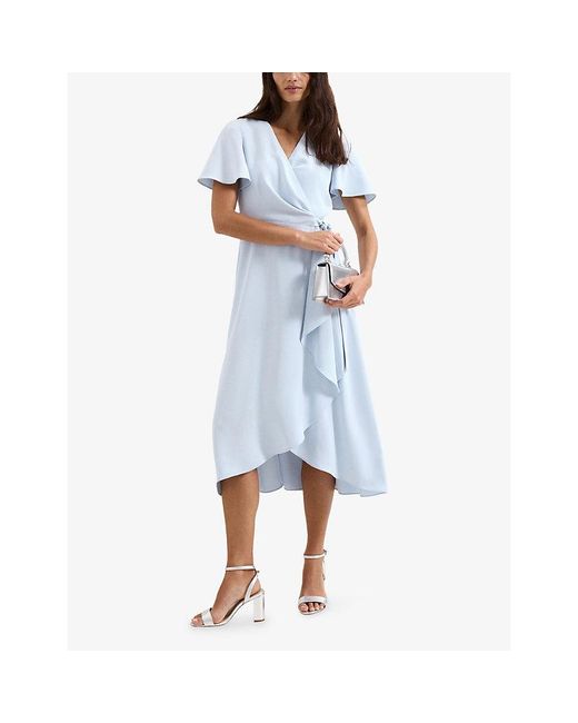 Phase Eight Blue Julissa V-Neck Wrap Woven Midi Dress