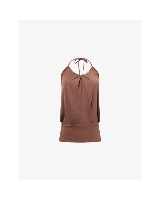 Belle Anna Brown Coin Halterneck Jersey Top