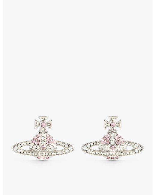 Vivienne Westwood White Kika Crystal-embellished Brass Stud Earrings