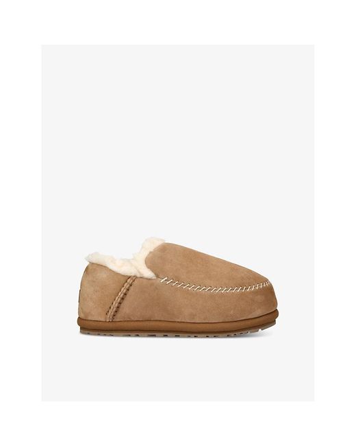 Ugg Natural Anders Logo-Patch Suede Slippers