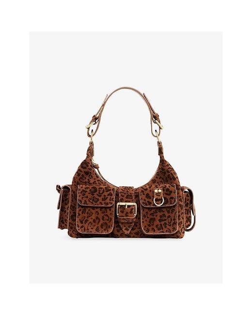 The Kooples Brown Amelia-Print Suede Shoulder Bag