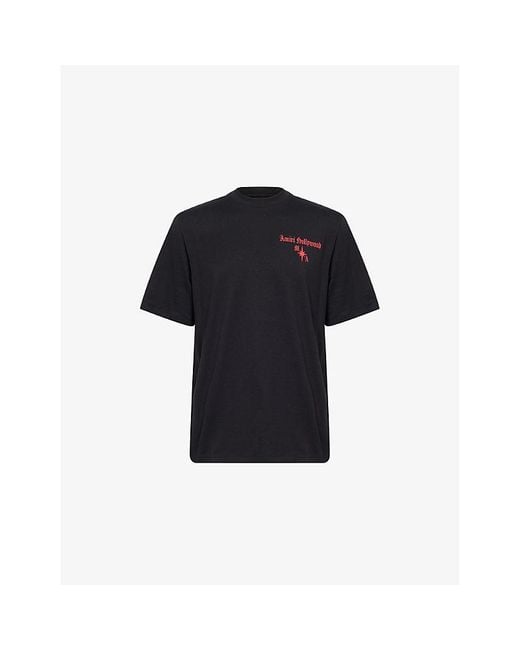 Amiri Blue Hollywood Gothic-Print Text Cotton T-Shirt for men