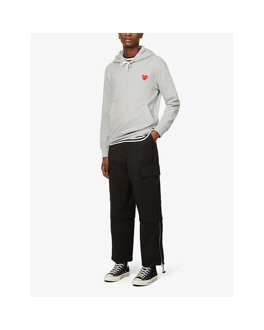COMME DES GARÇONS PLAY Gray Logo-Embroidered Regular-Fit Cotton-Jersey Hoody for men