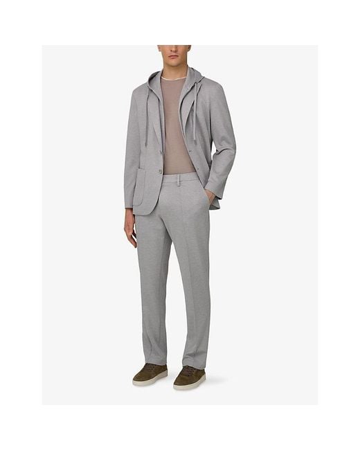 Boggi Gray Removable-Hood Lapel-Collar Stretch-Jersey Blazer for men