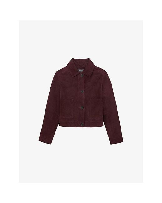 Reiss Red Sonny Patch-Pocket Suede Jacket