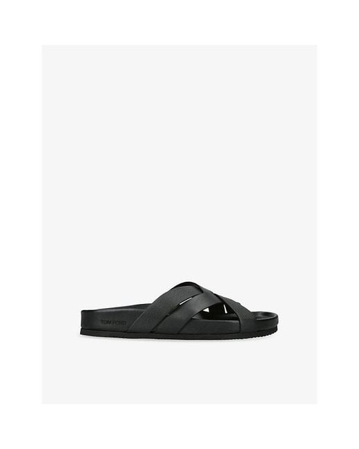 Tom Ford Black Crossover Leather Sandals for men