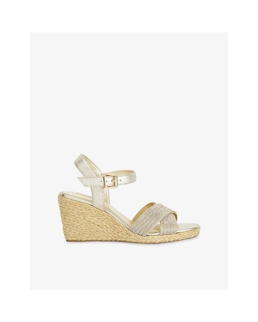Dune Metallic Kyro Cross-Strap Woven Wedge Sandals