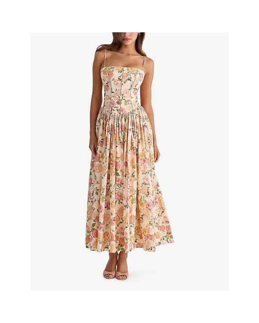 House Of Cb Metallic Ysabella Floral-Print Stretch-Cotton Midi Dress