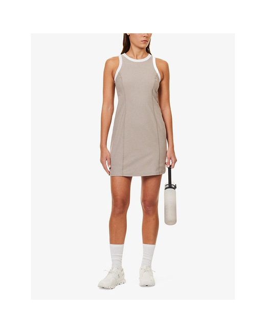 Beyond Yoga White Spacedye Outlines Contrast-trim Stretch-woven Mini Dress