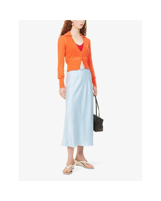 Anna October Blue Kama Belted Satin Midi Skirt