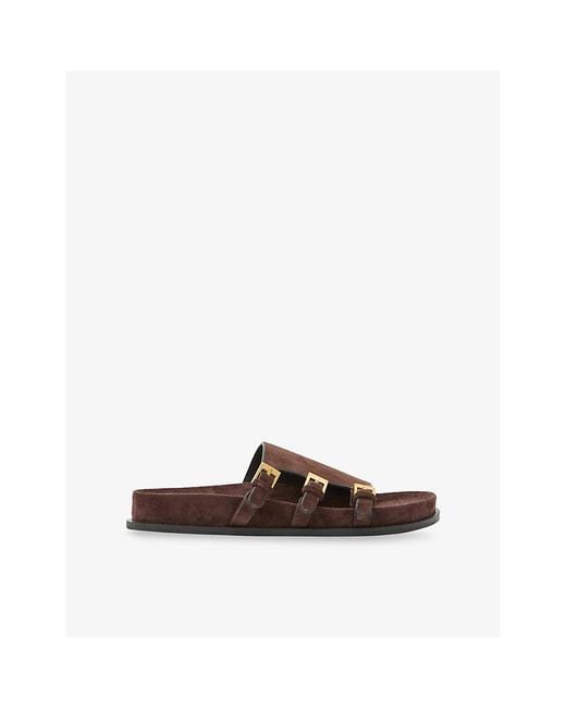 Reiss Brown Lauren Buckle Suede Sandals