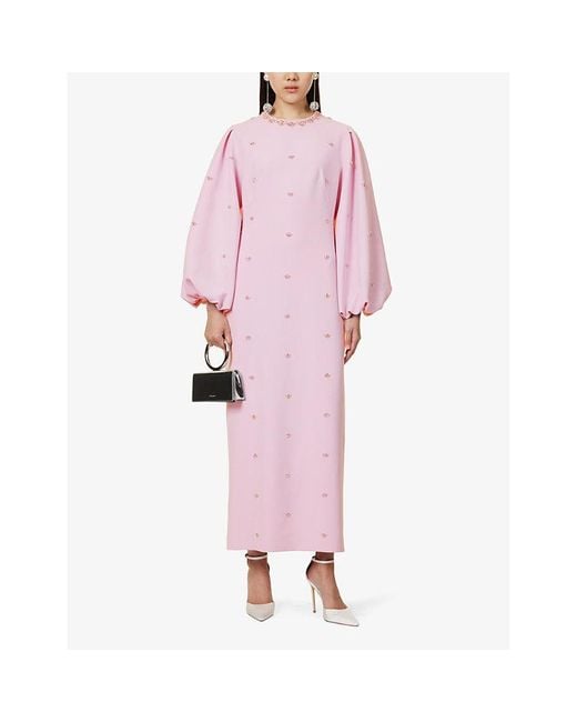 Huishan Zhang Pink Crystal-embellished Recycled Polyester-blend Midi Dress
