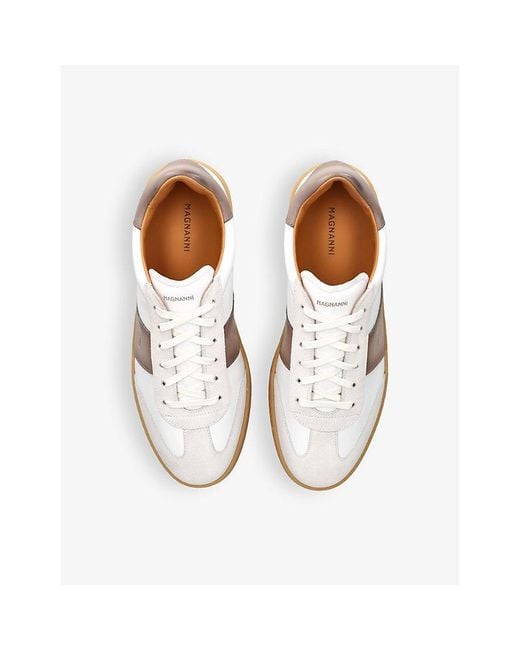 Magnanni Shoes White Kaido Branded Leather And Suede Low-Top Trainers for men