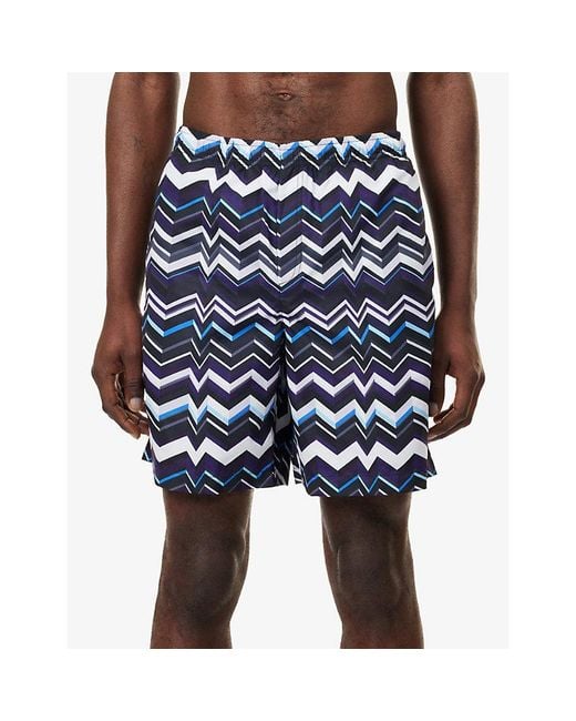 Missoni Blue Mid-Length Zig-Zag Print Swim Shorts for men