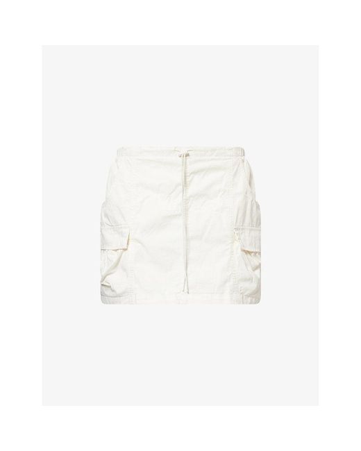 GOOD AMERICAN White Twill Drawstring Cotton-Poplin Mini Skirt
