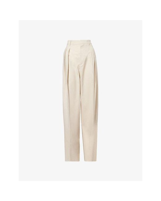 Bottega Veneta Natural Pinstripe Pleated Wool-Blend Trousers