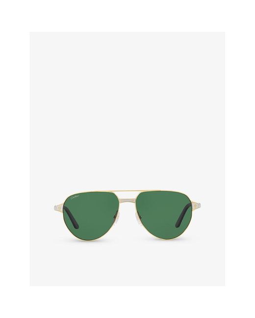 Cartier Green Ct0425s Pilot-frame Metal Sunglasses for men