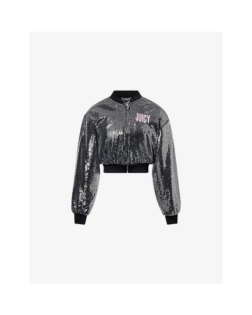 Juicy Couture Black Juicy Cropped Sequin-Embellished Bomber Jacket